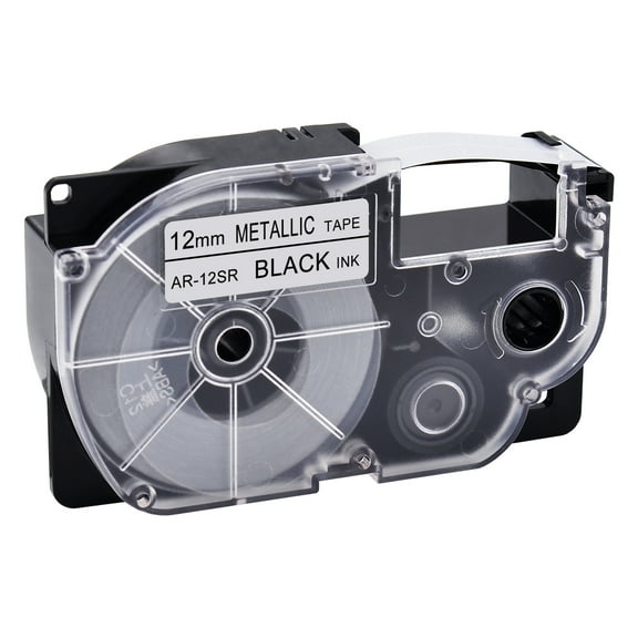 GREENCYCLE 1 Pack Compatible for Casio XR-12SR XR12SR Black on Metallic Label Tape for KL-120 KL-60 KL-100 KL750 KL780 KL2000 KL7000 KL7200 KLP1000 EZ Label Printer 12mm 1/2 Inch x 8m 26.2Feet