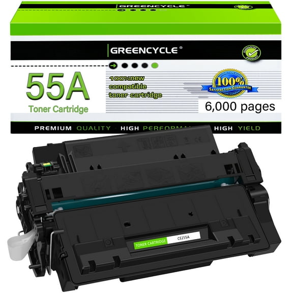 GREENCYCLE 1 Pack Compatible for HP 55A CE255A Black Toner Cartridge Replacement with HP Laserjet P3015 P3015dn P3015x Pro 500 MFP M521dn M521dw M521 M525 Printer