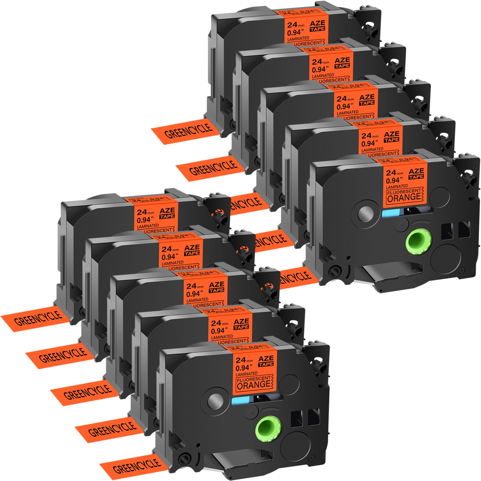 GREENCYCLE 10 Pack Compatible for Brother TZe-B51 TZ-B51 TZB51 TZeB51 TZe Tape 24mm 1'' Laminated Black on Fluorescent Orange Label Tapes Cassette use in Ptouch Labeler Label Maker