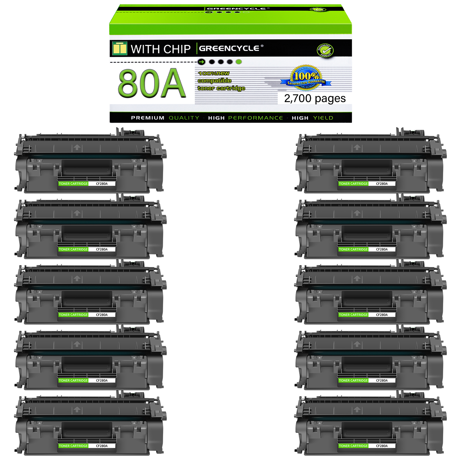 10PK Black CF280A 80A Toner Cartridge Compatible For HP LaserJet Pro 400 M401n