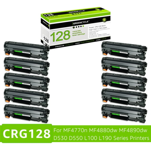 GREENCYCLE 10 Pack Compatible CRG128 Black Toner Cartridge Replacement for Canon 128 C128 High Yield Toner Use with ImageClass D530 D550 MF4400 MF4770n MF4870dn Printer