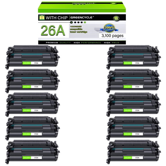GREENCYCLE 10 Pack Compatible for 26A CF226A Black Toner Cartridge Replacement with LaserJet Pro M402d M402n M402dn M402dw M402dne, Laserjet Pro MFP M426dw M426fdw M426fdn Printer