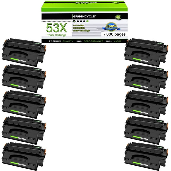 GREENCYCLE 10 Pack Compatible for HP 53X Q7553X 49X Q5949X Black Toner Cartridge Replacement with 1320 1320n 1320nw 3390 3392 M2727nf P2015dn P2015 P2014 P2010 Printer