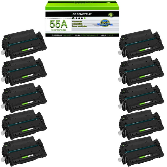 GREENCYCLE 10 Pack Compatible for HP 55A CE255A Black Toner Cartridge Replacement with HP Laserjet P3015 P3015dn P3015x Pro 500 MFP M521dn M521dw M521 M525 Printer