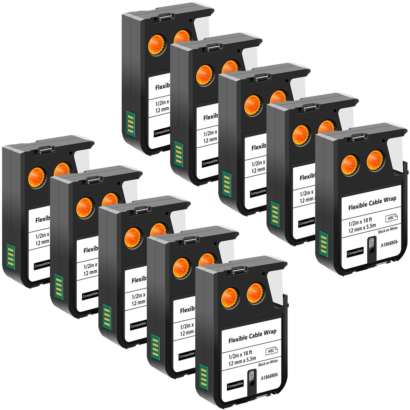 2 Rouleaux D'étiquettes Gainables 12mm Pour Dymo XTL - Noir Sur Blanc, 5.5 Mètres