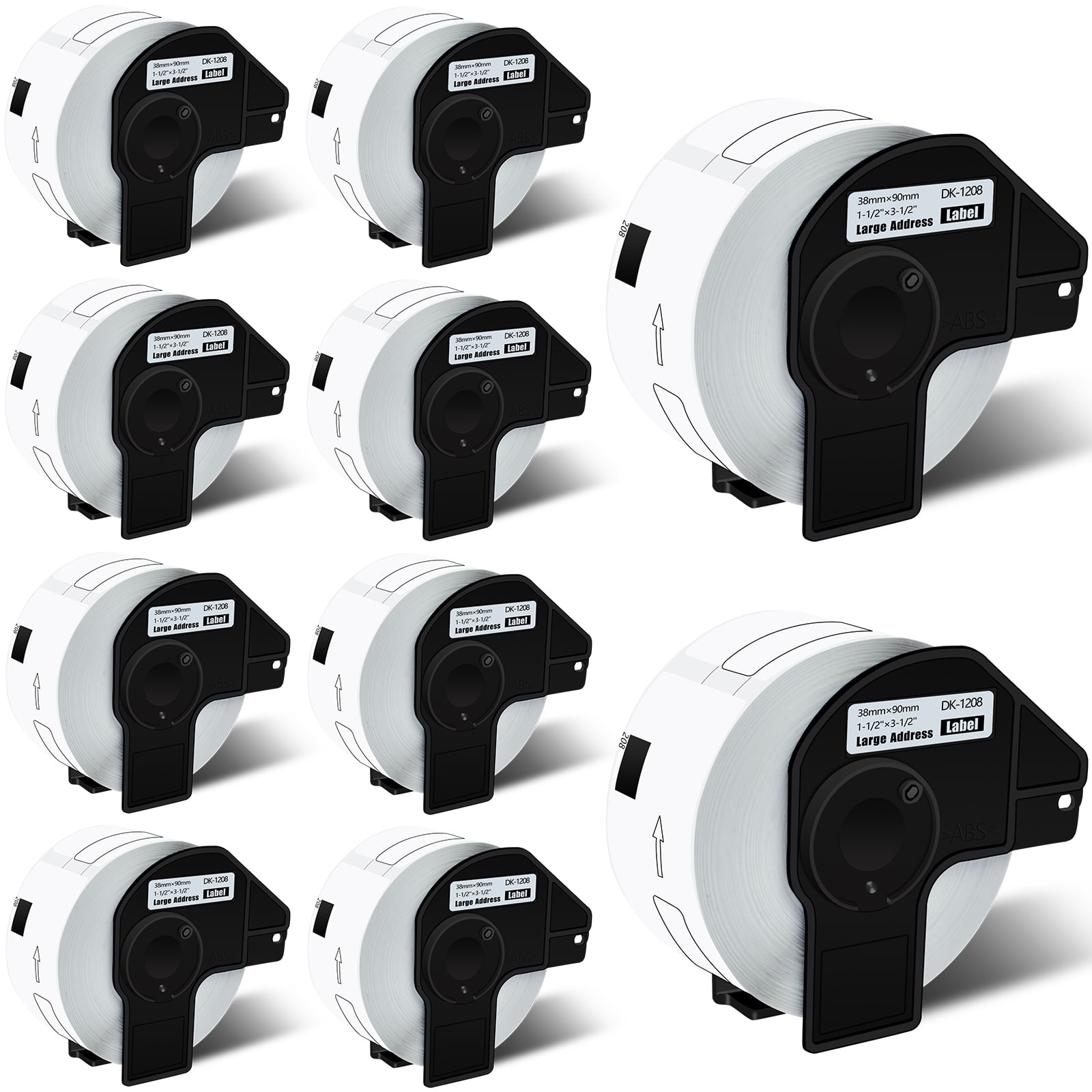 GREENCYCLE 10 Roll 38mm(1-1/2")x 90mm(3-1/2") Large Address Label Tape Compatible for Brother DK1208 DK-1208 with Cartridge Used in QL-500 QL-550 QL-570 QL-700 QL-800 Printer