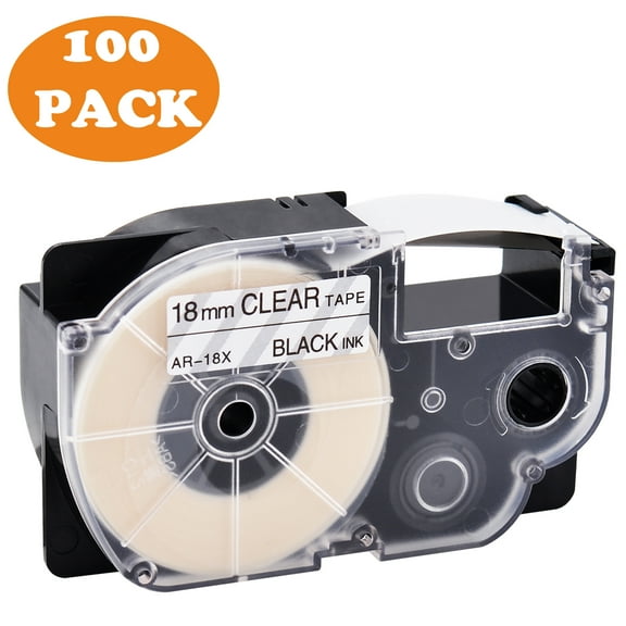 GREENCYCLE 100 Pack Compatible for Casio XR-18X XR-18X2S Black on Clear Label Tape for KL-120 KL-750 KL-780 KL-2000 KL-C500 KL-820 KL-8200 KL-C500 KL-G2 EZ Label Printer 18mm 3/4 Inch x 8m 26.2Feet