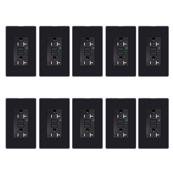 GREENCYCLE 10PK 20A / 125V Tamper Resistant Weather Resistant GFCI Outlets with LED Indicator Decorative Wall Plates Screws Included Residential and Commercial Grade ETL Certified black