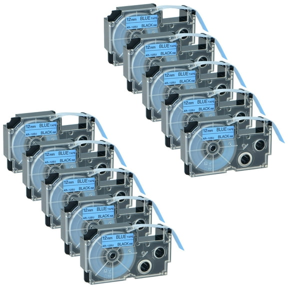 GREENCYCLE 10PK Black on Blue Label Tape Compatible for Casio XR12BU XR-12BU (12mm 1/2''x 8m 26ft) EZ Label Printer