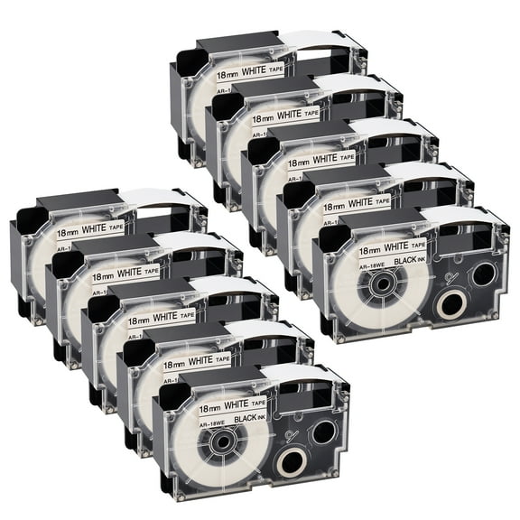 GREENCYCLE 10PK Black on White Label Tape Compatible for Casio XR18WE XR-18WE (18mm 3/4''x 8m 26ft) EZ Label Printer