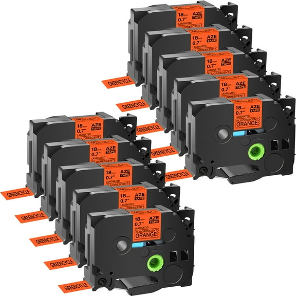 GREENCYCLE 10PK Compatible for Brother Black on Fluorescent Orange 18mm 8m TZ TZe TZe-B41 TZ-B41 TZeB41 TZB41 Laminated Label Tape use in PT-P700 PT-P750W PT-D600 PT-D400 Label Maker