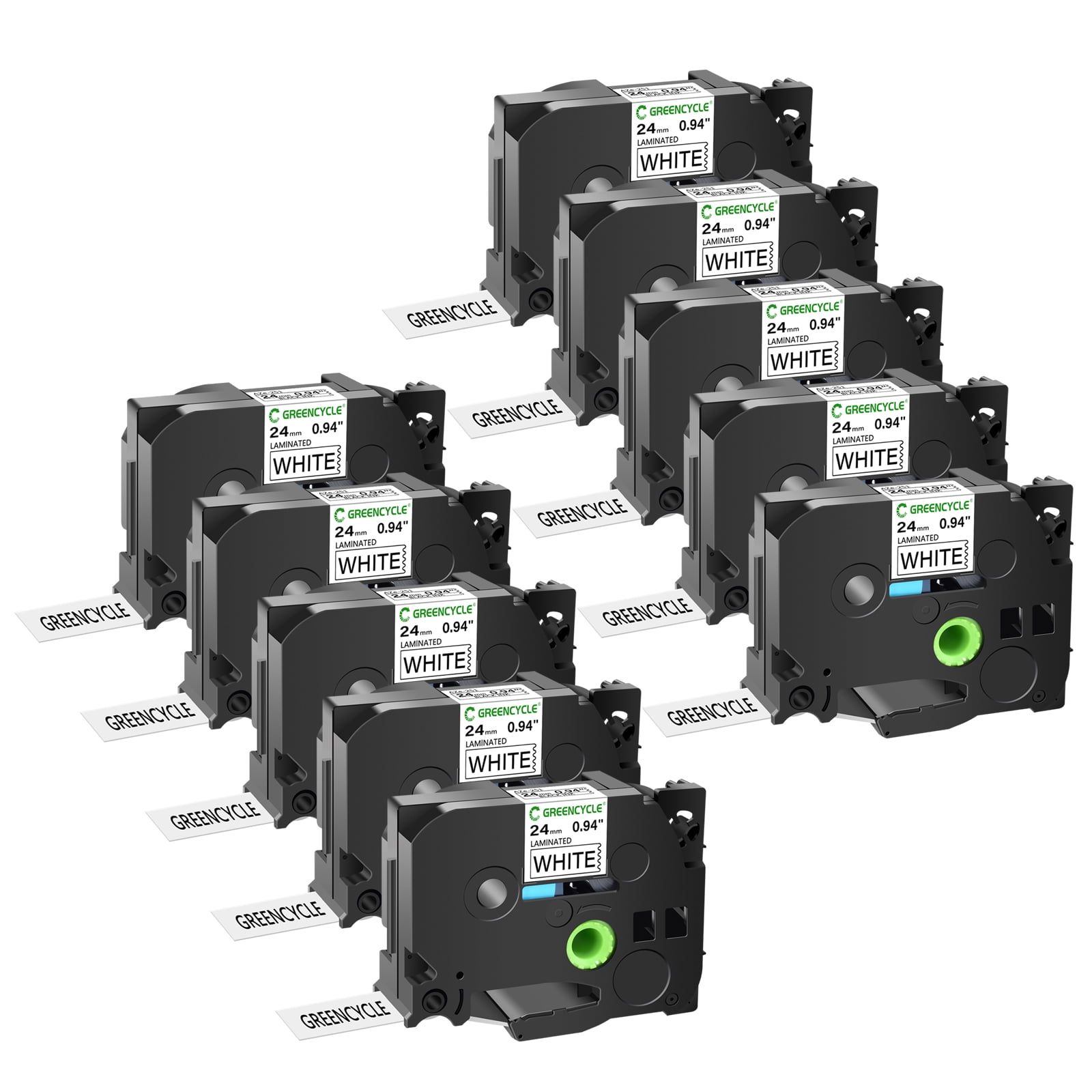 GREENCYCLE 10PK Compatible for Brother Black on White 24mm 8m TZ TZe TZe-251 TZ-251 TZe251 TZ251 Laminated Label Tape PT-330 PT-350 PT-520 PT-530 PT-540 PT-550 Label Maker
