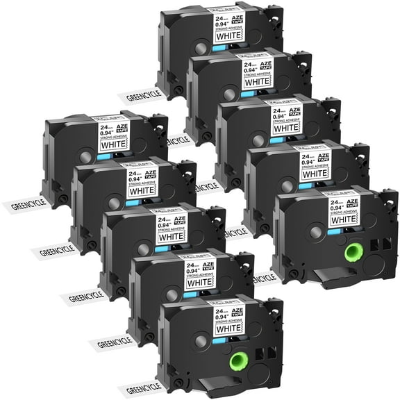 GREENCYCLE 10PK Compatible for Brother Black on White 24mm 8m TZ TZe TZe-S251 TZ-S251 TZe-251 TZ-251 Extra Strong Label Tape use in PT-330 PT-350 PT-520 PT-530 PT-540 PT-550 Label Maker