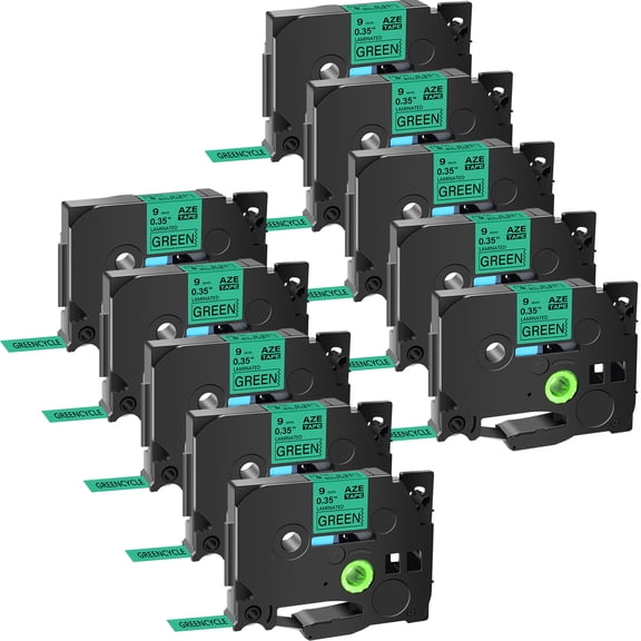 GREENCYCLE 10PK Compatible for Brother P-touch Black on Green 9mm 8m TZ TZe TZe-721 TZ-721 TZe721 TZ721 Laminated Label Tape use in PT-P700 PT-P750W PT-D210 PT-D400 PT-D600 Label Maker