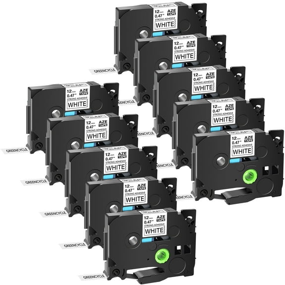 GREENCYCLE 10PK Compatible for Brother P-touch Black on White 12mm TZ TZe TZe-S231 TZ-S231 TZeS231 TZS231 Strong Adhesive Laminated Label Tape use in PT-P700 PT-P750W PT-D210 D400 D600 Label Maker