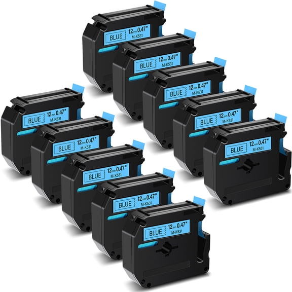GREENCYCLE 10PK Compatible for Brother P-touch M Tape MK531 M-K531 M531 12mm 0.47" Black on Blue for Brother PT-100 PT-M95 PT-90 PT-70 PT-65 PT-85 Label Maker Refills