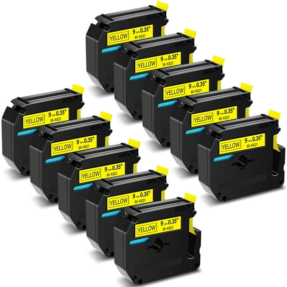 GREENCYCLE 10PK Compatible for Brother P-touch M Tape MK621 M-K621 M621 9mm 0.35" Black on Yellow for Brother PT-100 PT-M95 PT-90 PT-70 PT-65 PT-85 Label Maker Refills