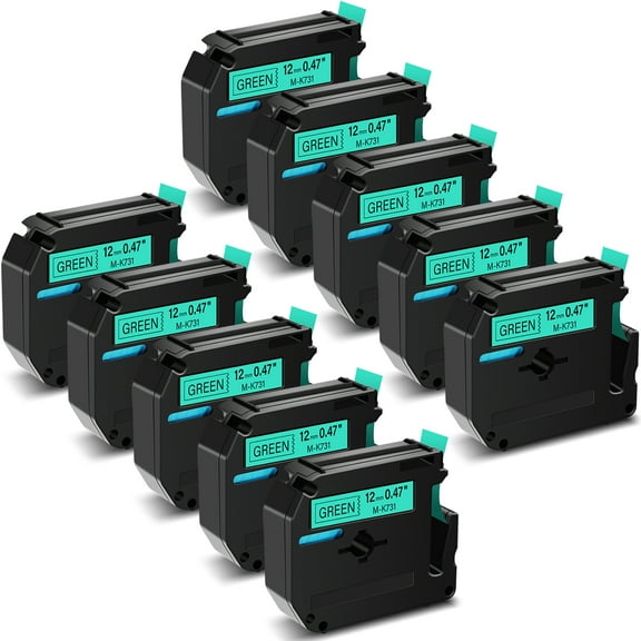 GREENCYCLE 10PK Compatible for Brother P-touch M Tape MK731 M-K731 M731 12mm 0.47" Black on Green for Brother PT-100 PT-M95 PT-90 PT-70 PT-65 PT-85 Label Maker Refills