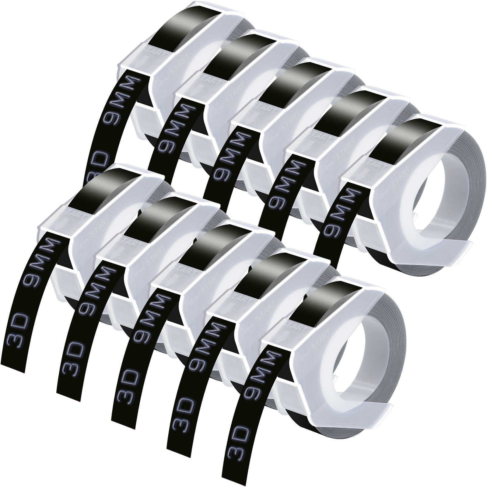 GREENCYCLE 10PK Compatible for Dymo 3D Plastic Embossing Labels 520109 White on Black Label Tape 9mm 3/8'' x 3m 9.8' Use in Organizer Xpress Pro 12966, Office Mate II 1540, Motex E101 Label Maker