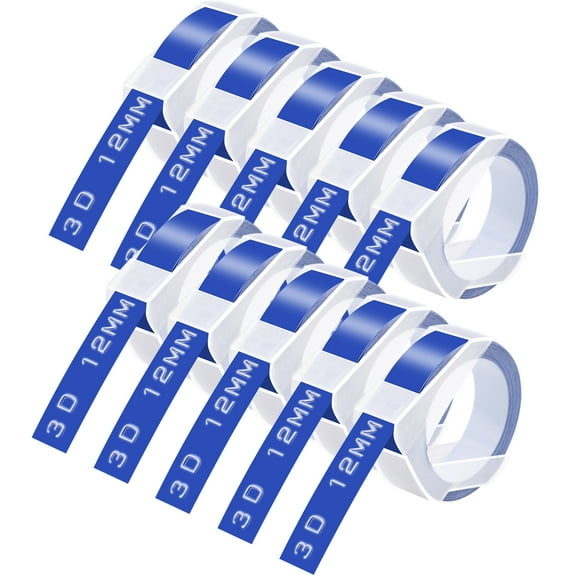 GREENCYCLE 10PK Compatible for Dymo 3D Plastic Embossing Labels 521206 White on Blue Label Tape 12mm 1/2'' x 3m 9.8' Use in Organizer Xpress, Office Matte II, Magazine Maker, Motex Label Maker