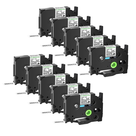 GREENCYCLE 10PK Compatible for Brother P-touch 0.47" 12mm Black on White TZe-FA231 TZ-FA231 Fabric Iron-on Cloth Textures Label Tape