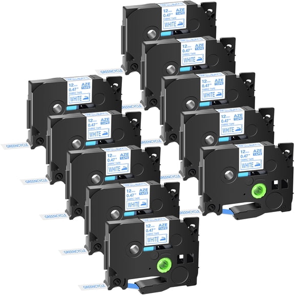 GREENCYCLE 10PK Compatible for Brother P-touch 0.47" 12mm Navy Blue on White TZe-FA3 TZ-FA3 Fabric Iron-on Cloth Textures Label Tape