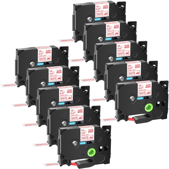 GREENCYCLE 10PK Compatible for Brother P-touch 0.47" 12mm Red on White TZe-FA3R TZ-FA3R Fabric Iron-on Cloth Textures Label Tape