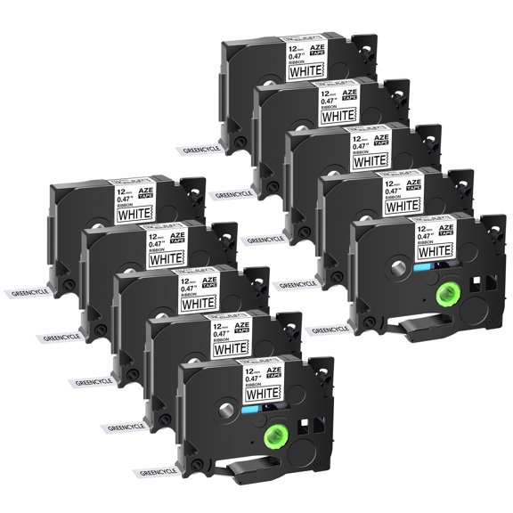 GREENCYCLE 10PK Compatible for Brother P-touch TZe-R231 TZ-R231 Black on White 12mm 0.47" Satin Ribbon Embellish Fabric Label Tapes