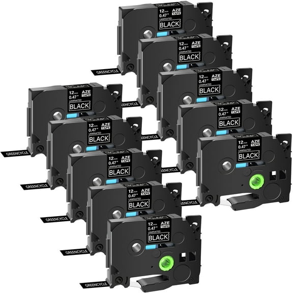GREENCYCLE 10PK Compatible for Brother P-touch White on Black 12mm 8m TZ TZe TZe-335 TZ-335 TZe335 TZ335 Laminated Label Tape
