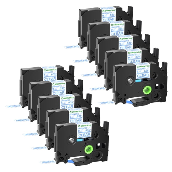 GREENCYCLE 10PK Compatible for Brother TZ TZe 123 TZ-123 TZe-123 TZ123 Label Maker Tape Standard Laminated 9mm 0.35" Blue on Clear Label Tape