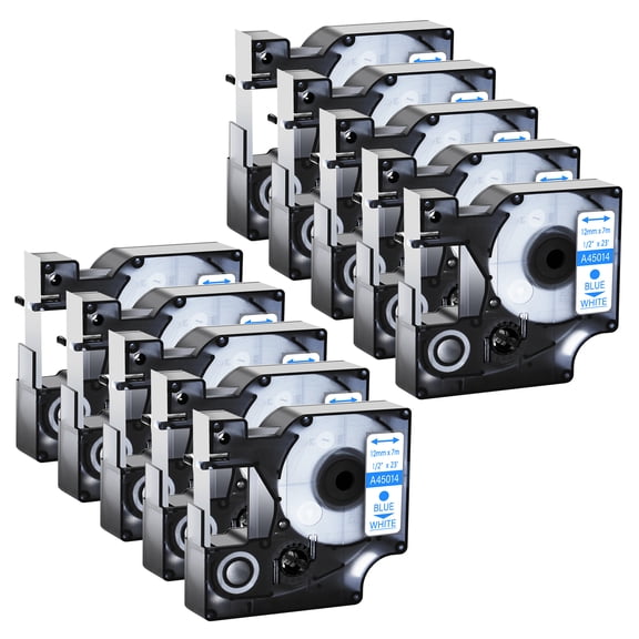 GREENCYCLE 10PK Compatible for DYMO D1 45014 12mm 7m Blue on White Label Tape for LabelManager LabelPoint LabelWriter Label Maker