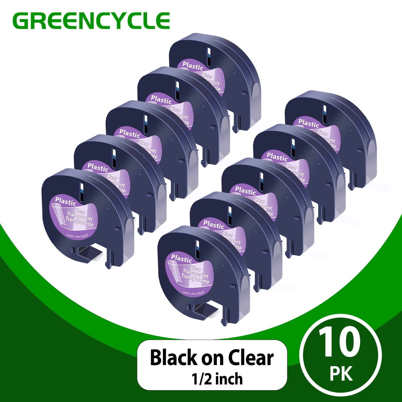 GREENCYCLE 10PK Compatible for DYMO LetraTag Refills 16952 12mm Black on Clear Plastic Label Maker Tape