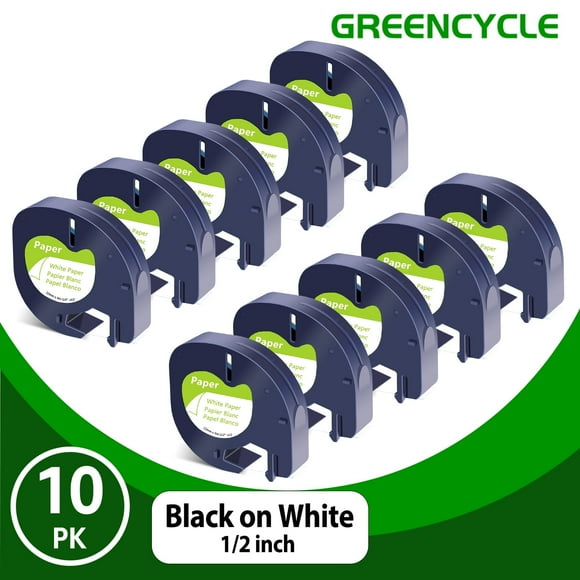 GREENCYCLE 10PK Compatible for DYMO LetraTag Refills 91330 12mm Black on White Paper Label Maker Tape