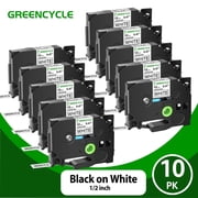 GREENCYCLE 10PK TZ-231 Compatible for Brother P-touch TZe-231 TZe231 TZ231 0.47'' 12mm Black on White Label Maker Tape