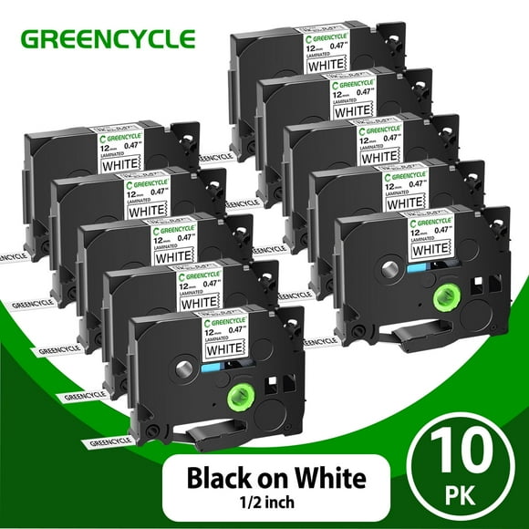 GREENCYCLE 10PK TZ-231 Compatible for Brother P-touch TZe-231 TZe231 TZ231 0.47'' 12mm Black on White Label Maker Tape