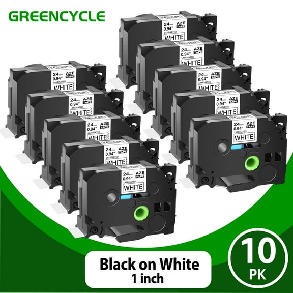 GREENCYCLE 10PK TZ-251 1'' 24mm Black on White Label Tape Compatible for Brother P-touch TZe-251 TZe251 TZ251 Laminated Label Maker