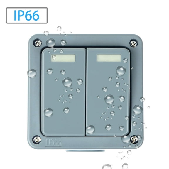 GREENCYCLE 1PC 10A 125VAC 2-Gang 2-Way Dual Switch Storm Weatherproof Outdoor Switched 5-Pole Press Socket IP66 Rated