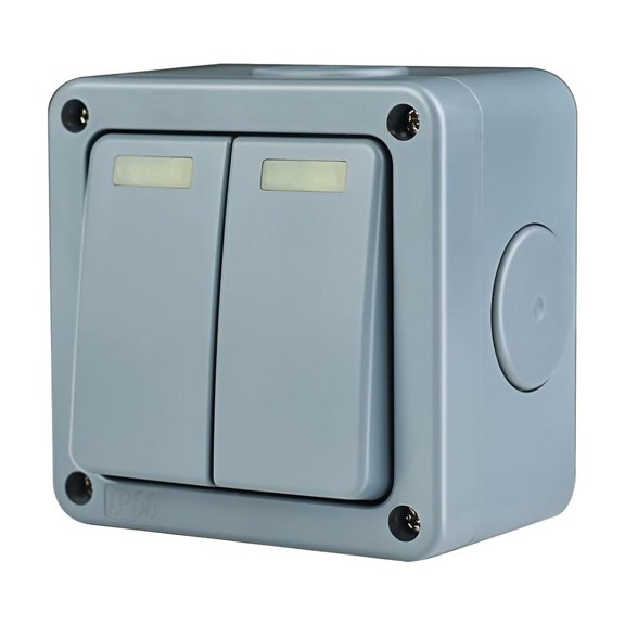 GREENCYCLE 1PC High Quality 10A 125VAC 2-Gang 2-Way Dual Switch Storm Weatherproof Outdoor Switched 5-Pole Press Socket IP66 Rated