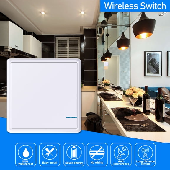 GREENCYCLE 1PK 1-Gang White Wireless Light Switch Outdoor 1600ft Indoor 130ft Remote Control First-generation with frame Design Work with our 110V Receiver for LED Lamp Bulb Fan Devices