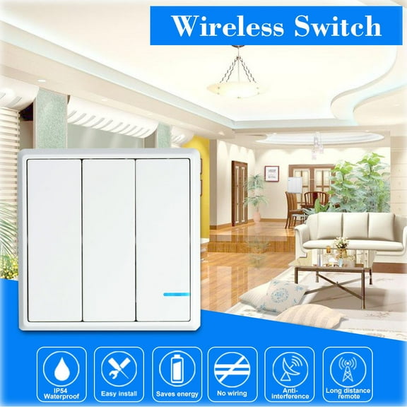 GREENCYCLE 1PK 3-Gang White Wireless Switch Remote Lights Switch Control Lamp Fan (Match our 110V Receiver)