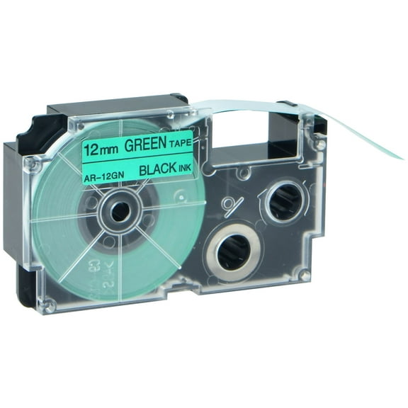 GREENCYCLE 1PK Black on Green Label Tape Compatible for Casio XR12GN XR-12GN (12mm 1/2''x 8m 26ft) EZ Label Printer