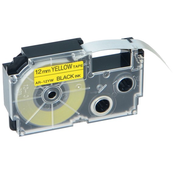 GREENCYCLE 1PK Black on Yellow Label Tape Compatible for Casio XR12YW XR-12YW (12mm 1/2''x 8m 26ft) EZ Label Printer
