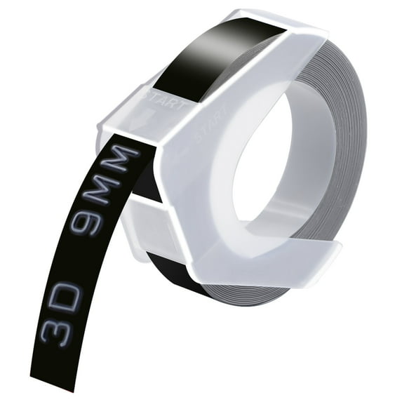 GREENCYCLE 1PK Compatible for Dymo 3D Plastic Embossing Labels 520109 White on Black Label Tape 9mm 3/8'' x 3m 9.8' Use in Organizer Xpress Pro 12966, Office Mate II 1540, Motex E101 Label Maker