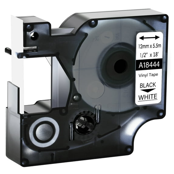 GREENCYCLE 1PK Compatible for DYMO 18444 12mm 5.5m Black on White Vinyl Label Maker Tape