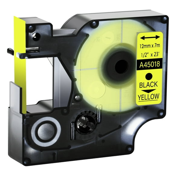 GREENCYCLE 1PK Compatible for DYMO D1 Label Tape 45018 12mm Black on Yellow for LabelManager 160 210D 260P 280 360D 420P 450Duo Wireless PnP Colorpop