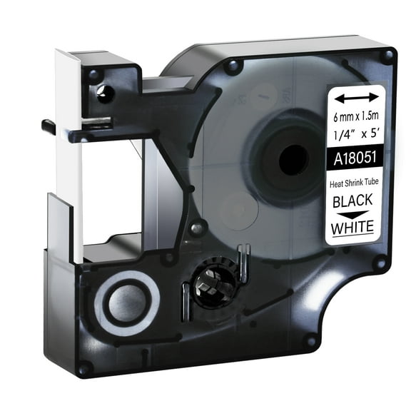 GREENCYCLE 1PK Industrial Rhino Heat Shrink Tubes Compatible for Dymo 18051 Black on White Cable Label Tape (6mmx1.5m,1/4''x5ft) Use in DYMO Rhino Pro 1000 3000 4200 5000 5200 6000 Label Maker