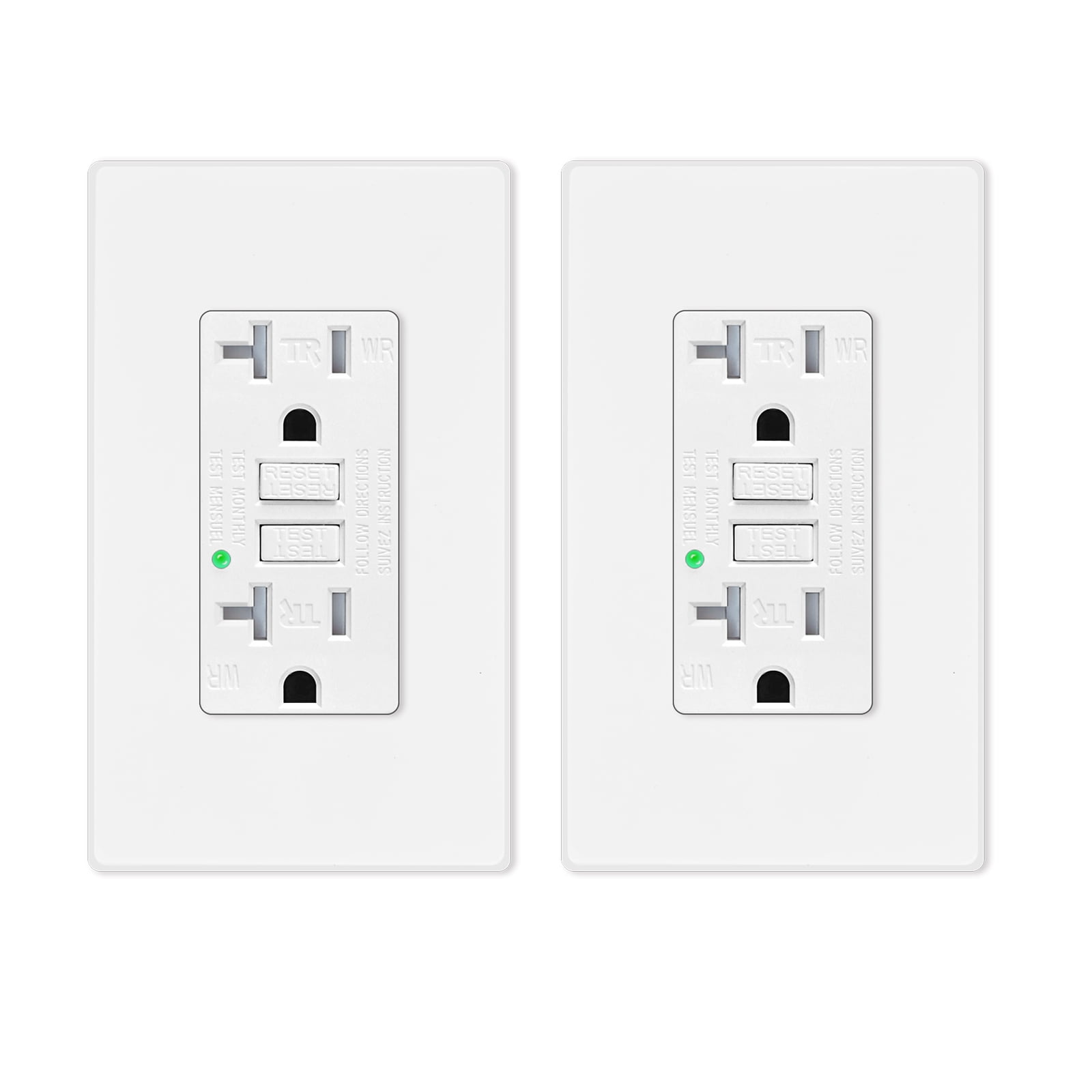 GREENCYCLE 2 PK 20A / 125V Tamper Resistant GFCI Outlet Decor Receptacle with LED Indicator Decorative Wall Plates Screws Included Residential and Commercial Grade ETL Certified White