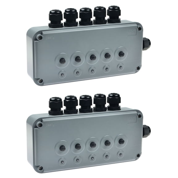 GREENCYCLE 2 Pack 15A 125VAC 5-Gang Power Control Switch Junction Box Weatherproof Outdoor Switched with 5 x Push Switches w/indicators and 6 x 20mm Cable Gland IP66 Rated