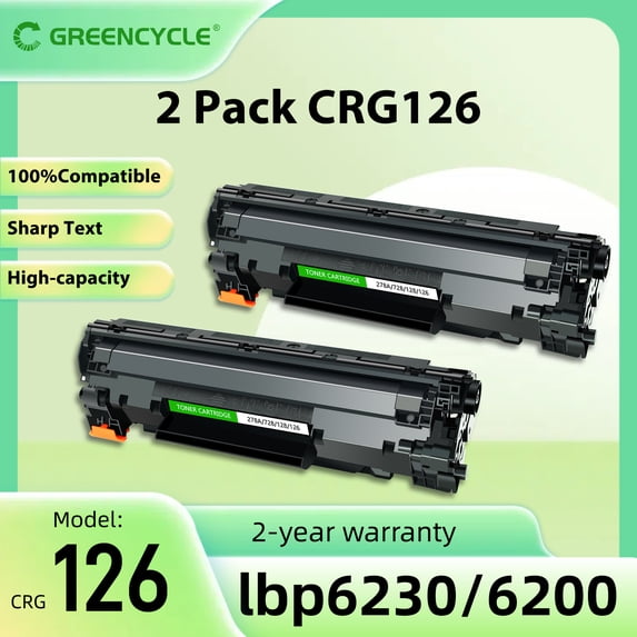 GREENCYCLE 2 Pack CRG126 Compatible Black Toner Cartridge Replacement for Canon 126 CRG-126 High Yield Toner Use with ImageClass LBP6200d LBP6230dw Printer