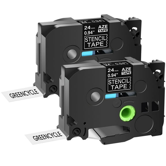 GREENCYCLE 2 Pack Compatible for Brother P-Touch STE Label Tape STe-151 ST-151 STe151 ST151 Black on Clear Mobile Stencil Tape use in PT-P900W PT-E500 PT-D600 (1"x 9.8'',24mm x3m)